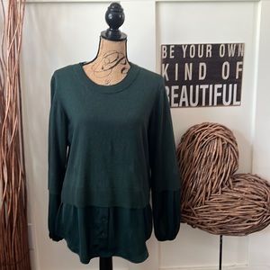 Simply Vera VeraWang Green 2-Fer Sweater With An Attached Blouse